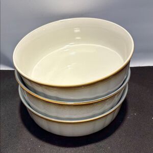 Three Sophisticated Cream and Gold Rimmed Serveware Bowls